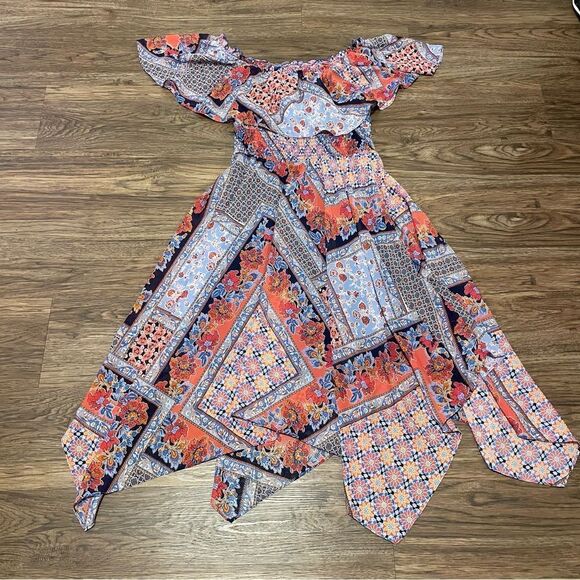 Rabbit Rabbit Rabbit Short Sleeve Fit & Flare MIDI Printed Dress Red Blue Sz 10 - Picture 11 of 11